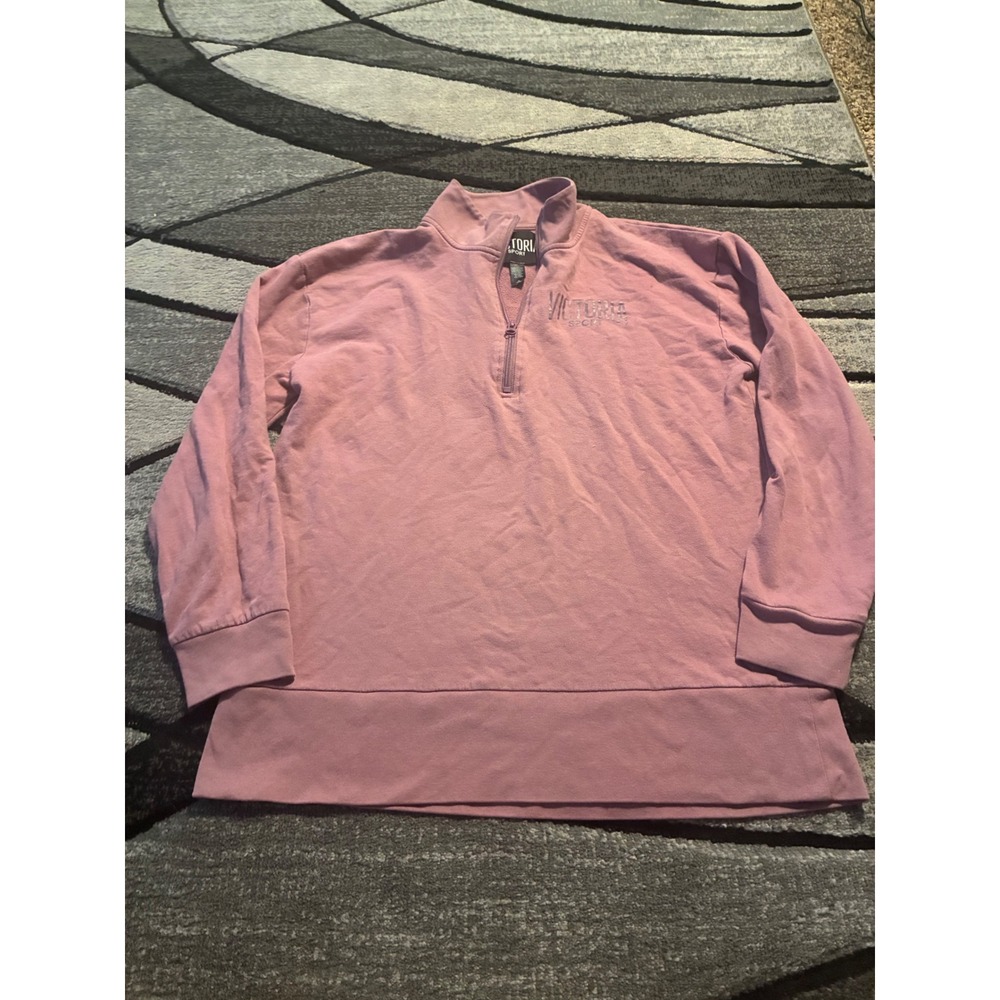 Victoria Sport Womens Quarter Zip Pullover Sweatshirt Pink Medium Fleece Logo